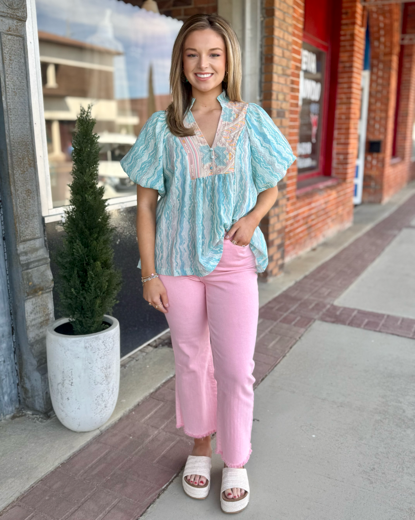 Mixed Print Ruffled Top