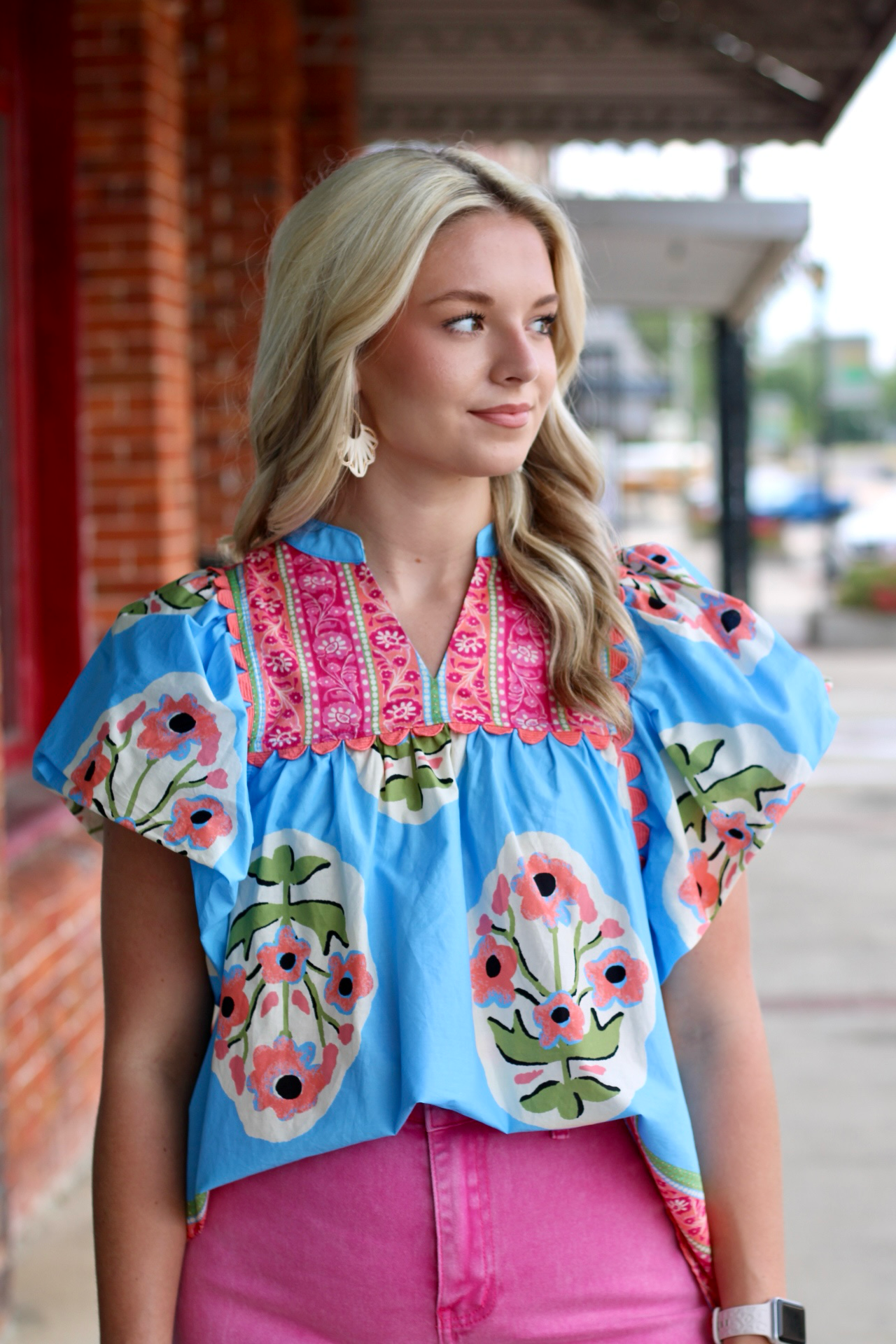 Umgee Floral Border Embroidered Blouse