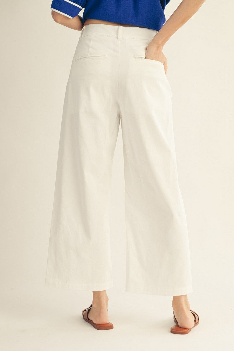 Scallop Edge Pocket Detail Wide Leg Pants