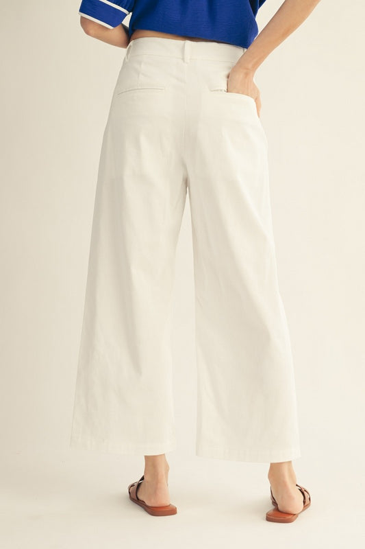 Scallop Edge Pocket Detail Wide Leg Pants