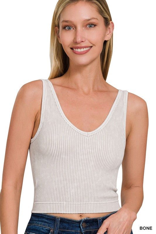 Zenana Ribbed V-Neck Brami