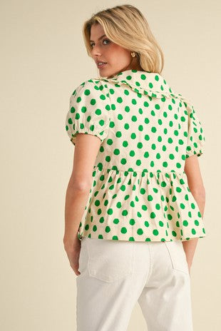 Polka Dot Print Peplum Top