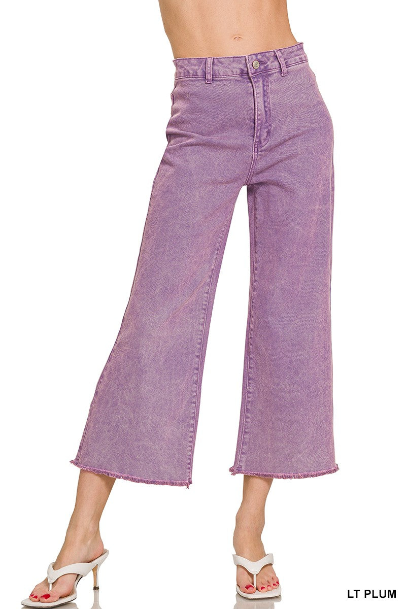 Zenana Acid Wash Frayed Hem Straight Pants