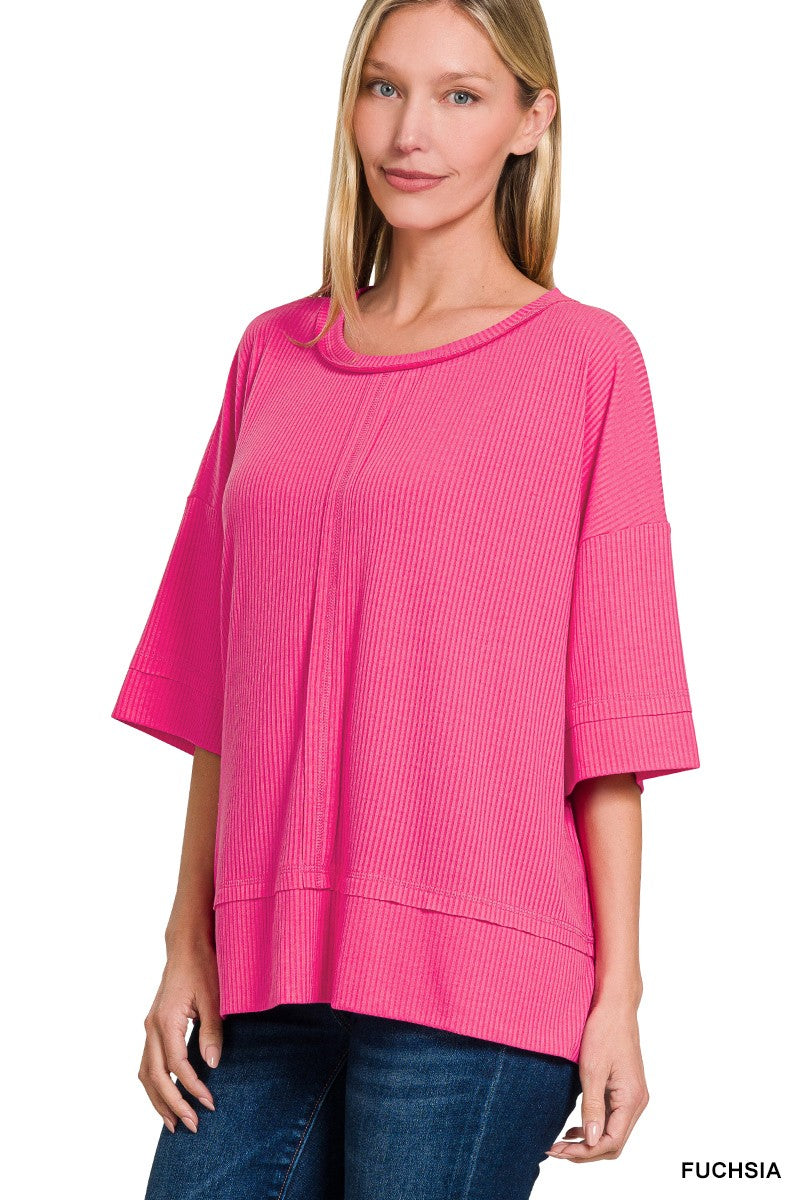 Zenana Ribbed 3/4 Sleeve Top