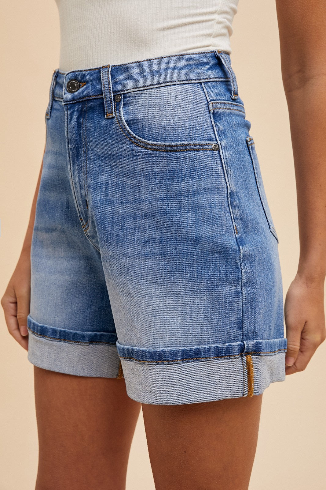 Comfort Stretch Turn-up Hem Denim Shorts