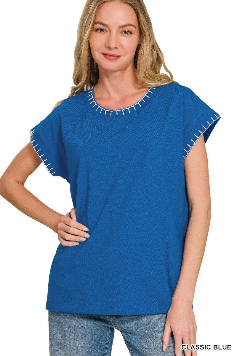 Zenana Stitch Detailed Oversize Top