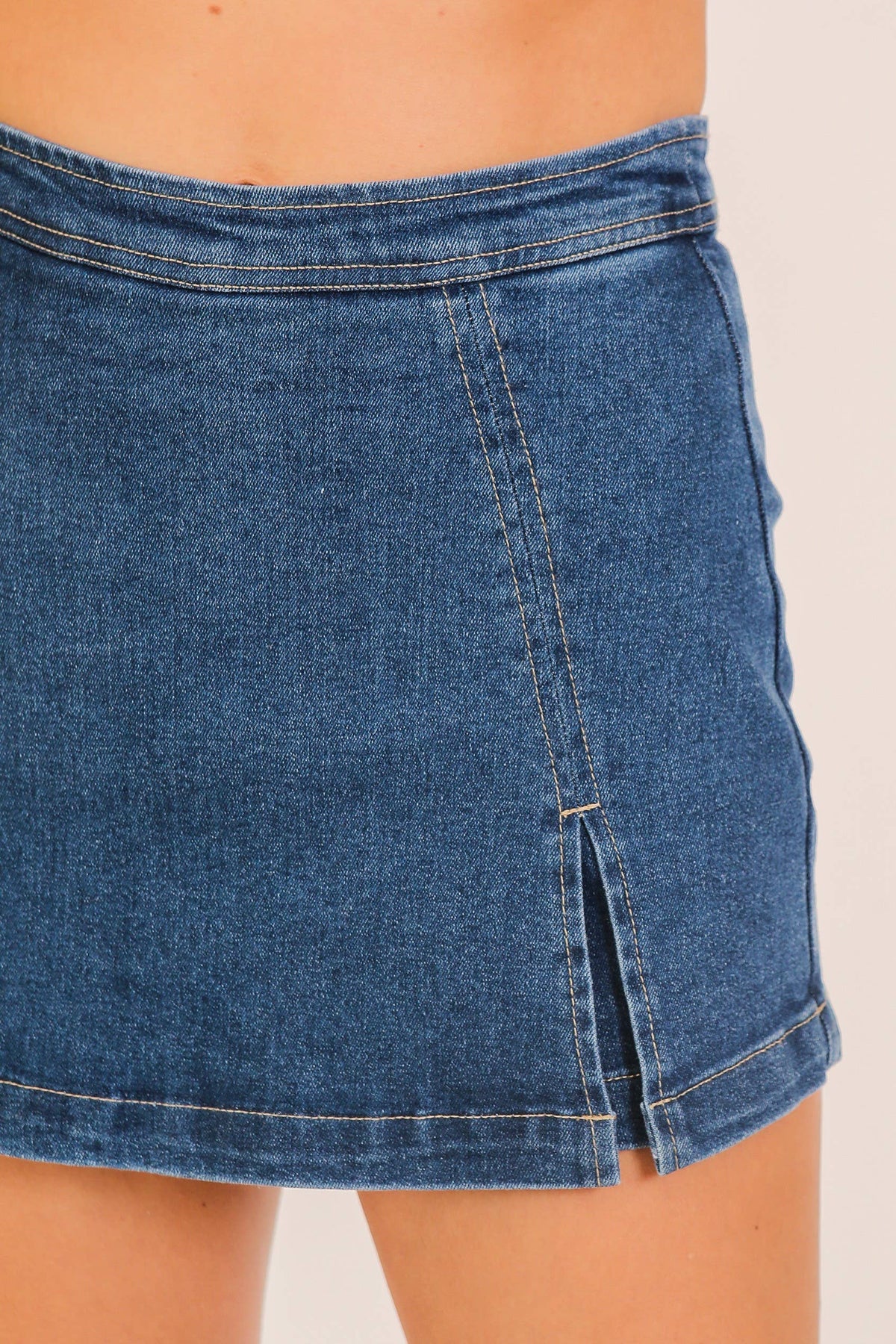 High Waisted Stretchy Denim Skort