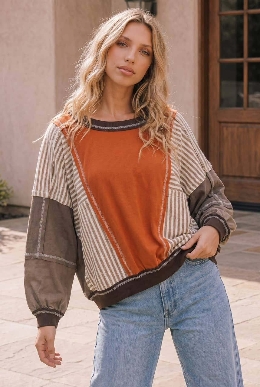 Relaxed Fit Color Block Pullover Sweater