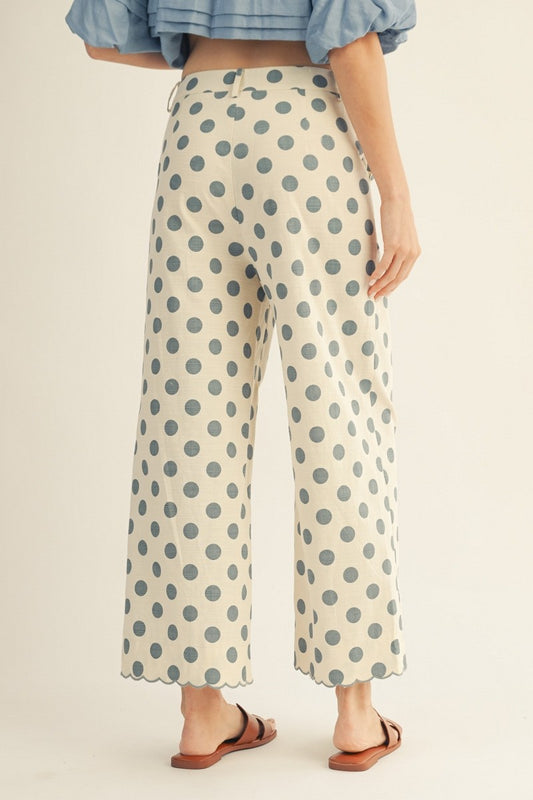 Embroidered Scallop Edge Polka Dot Pants
