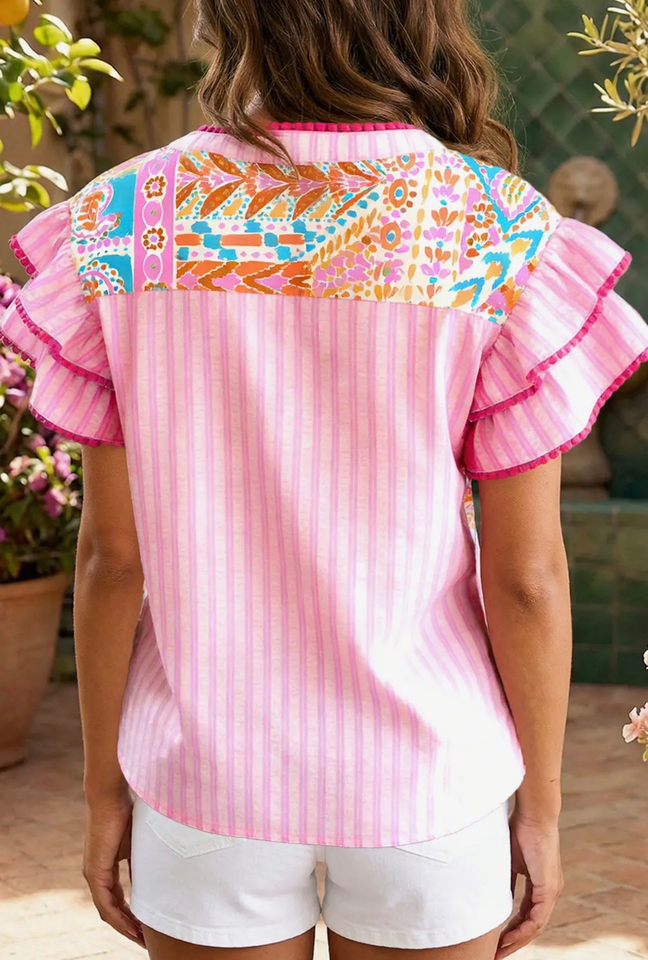 Contrast Trim Patchwork Blouse