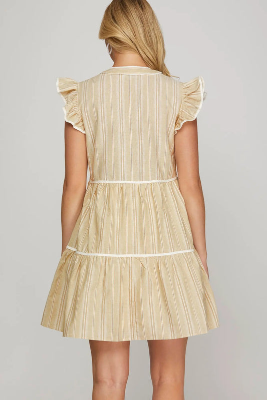 Ruffle Sleeve Striped Tiered Dress