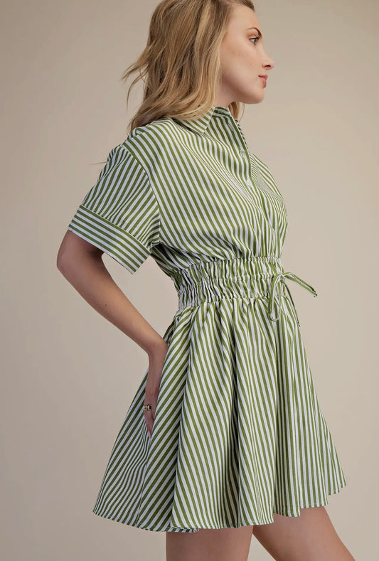 Collar Neck Waist Elastic Mini Dress