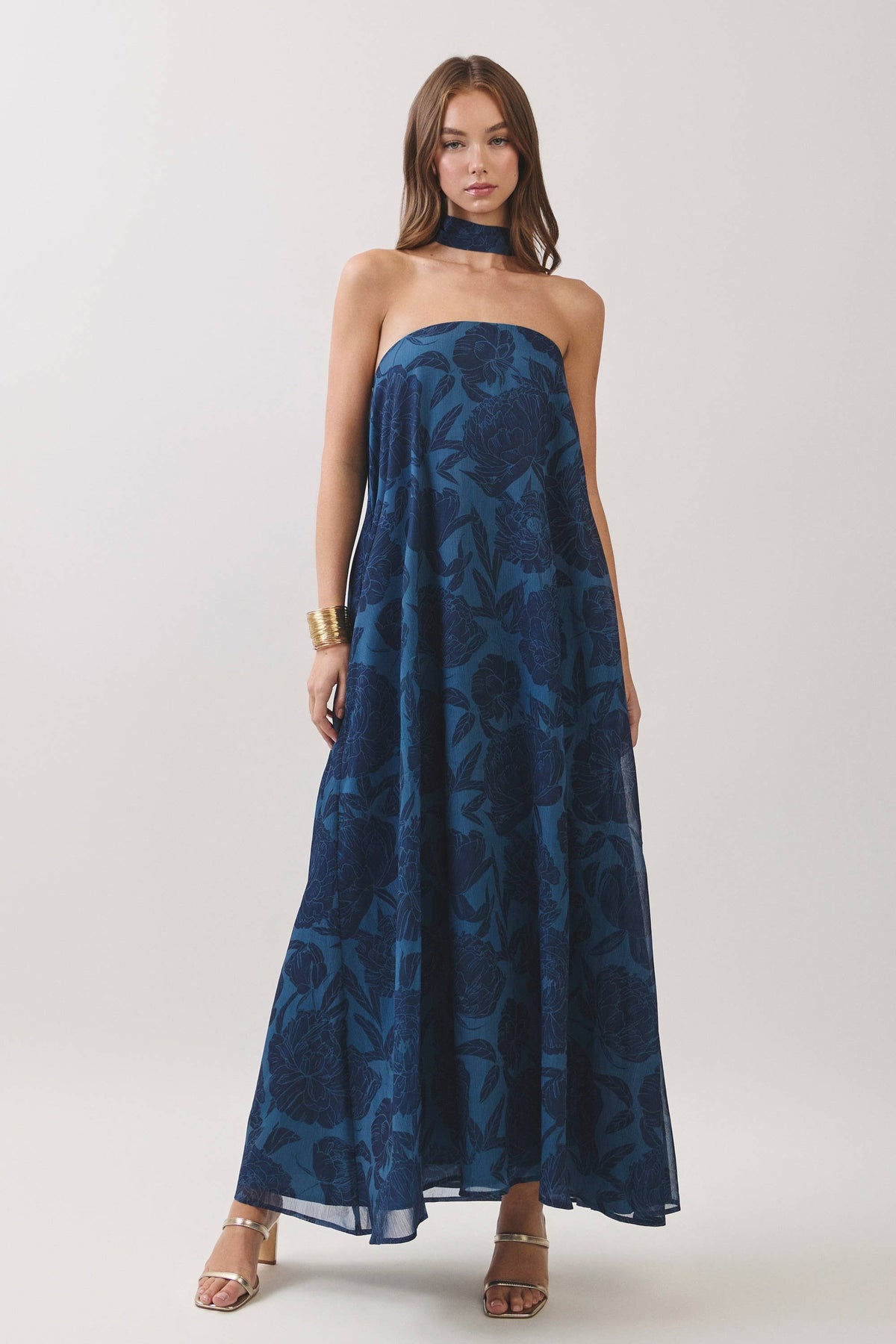 Floral Print Scarf Maxi Dress
