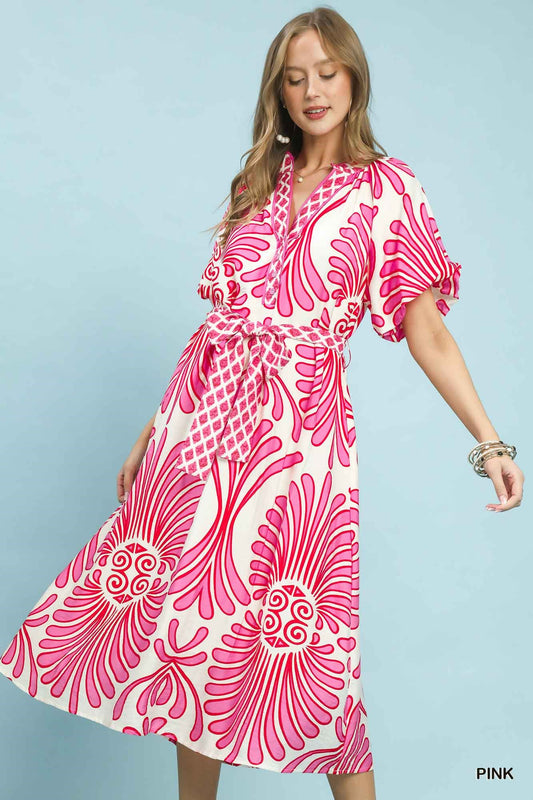 Bold Geo Floral Belted Maxi Dress