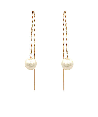 Pearl & Bar End Chain Drop Earrings