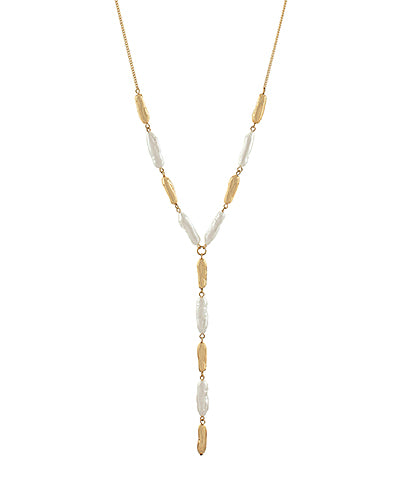 Pearl & Metal Y Shape Necklace