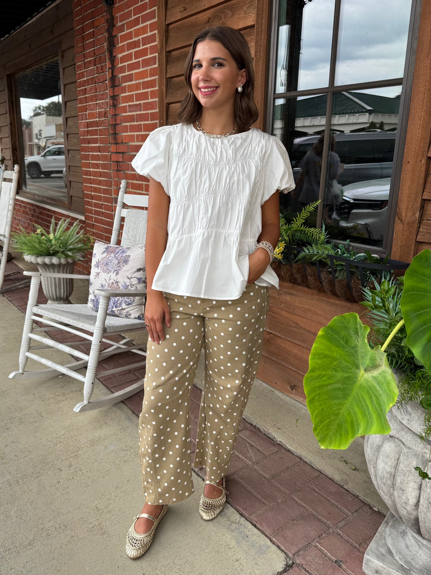 Polka Dot Barrel Pants-Latte
