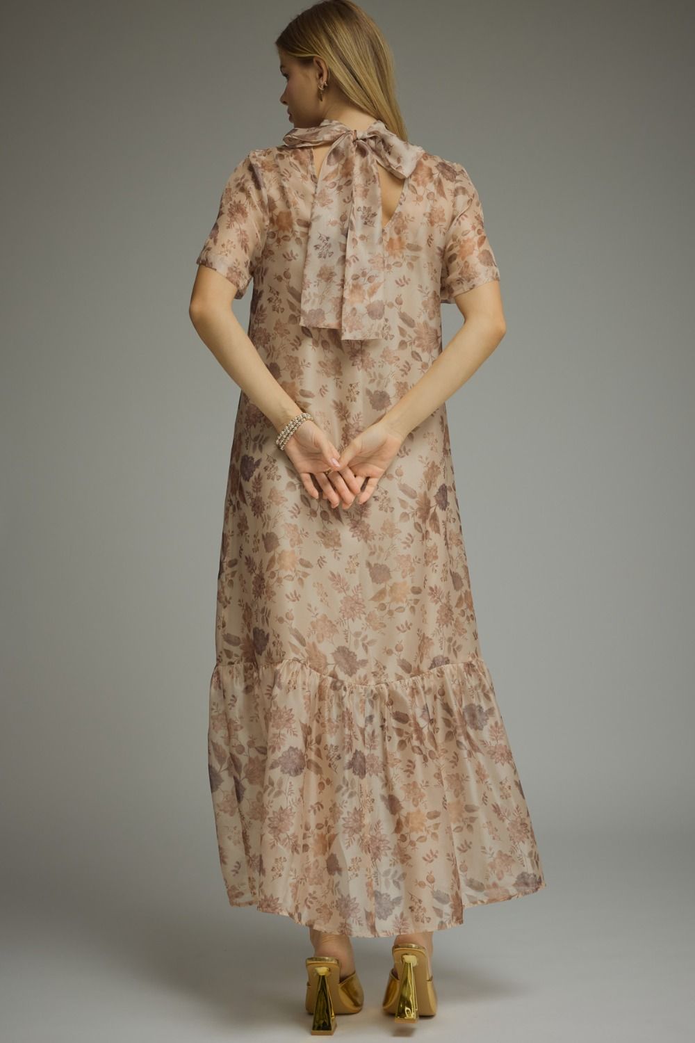 Sheer Floral Maxi Dress- Taupe