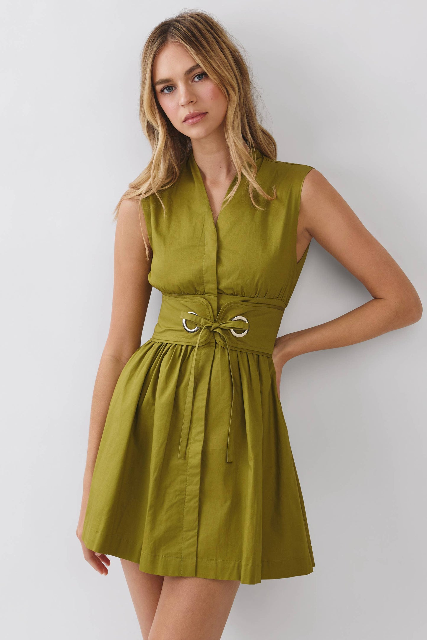 Sleeveless Waist Belt Mini Dress