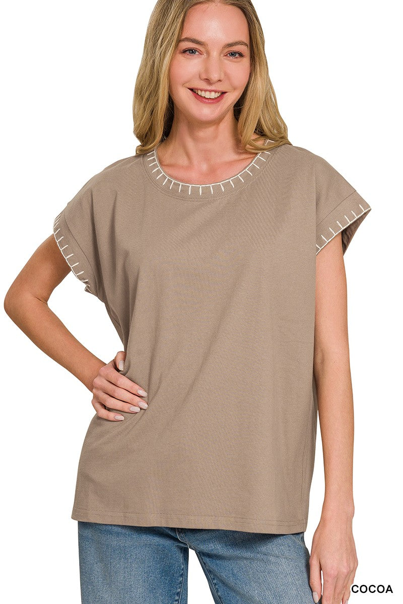 Zenana Stitch Detailed Oversize Top