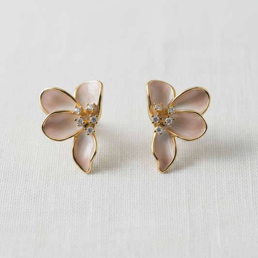 Vintage Inspired Enamel Magnolia Stud Earrings