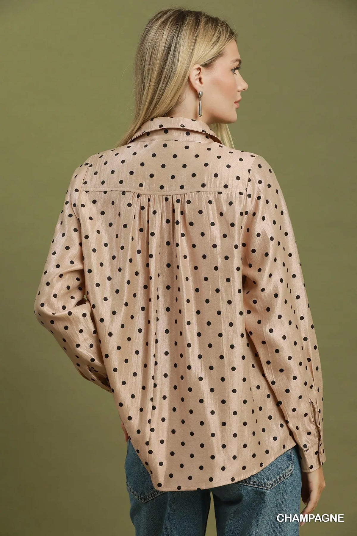 Polka Dot Satin Collared Blouse