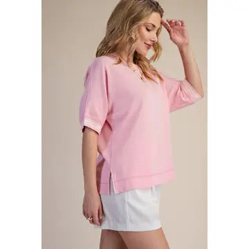 Round Neck Sleeve Trim Band Top