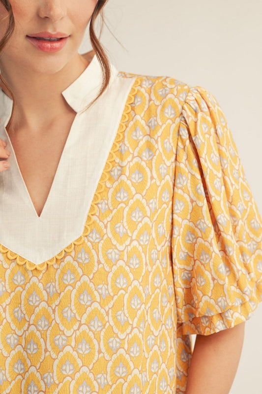 Scallop Trim Boho Floral Top
