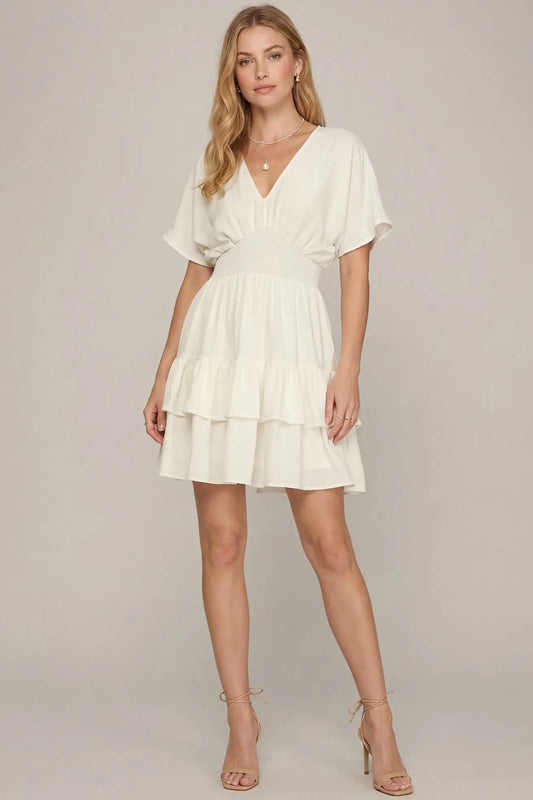 Drop Shoulder Short Sleeve Woven Dress