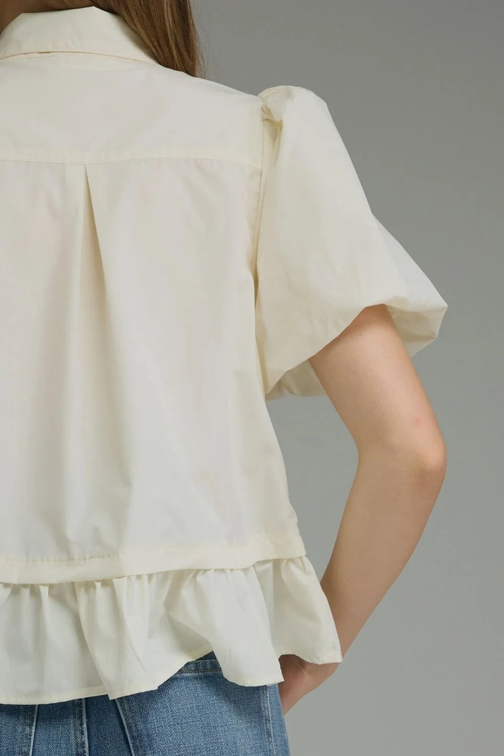 Scarf Tie Ruffle Hem Top- Cream