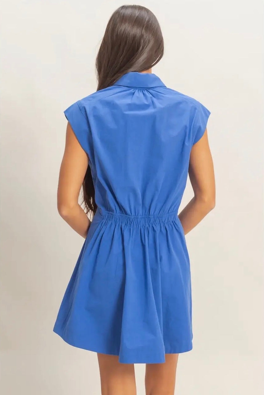 Sleeveless Collared Shirred Mini Dress