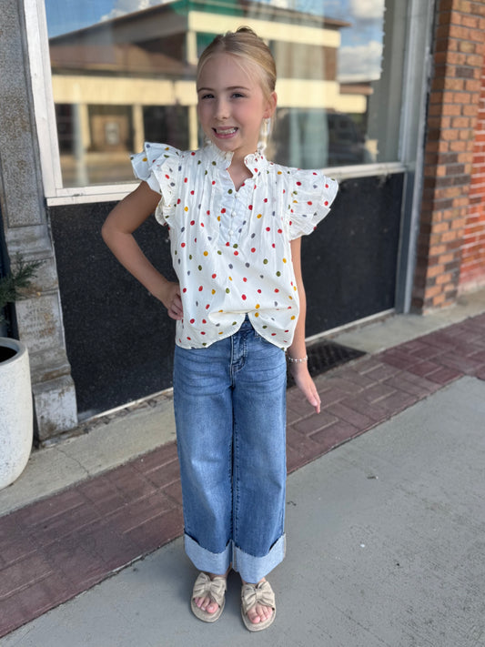 Girls Multicolor Polka Dot Blouse