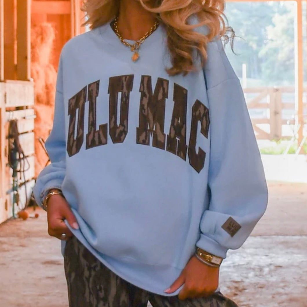 Lulu Mac Bottomland Camo Sweatshirt-Lt Blue