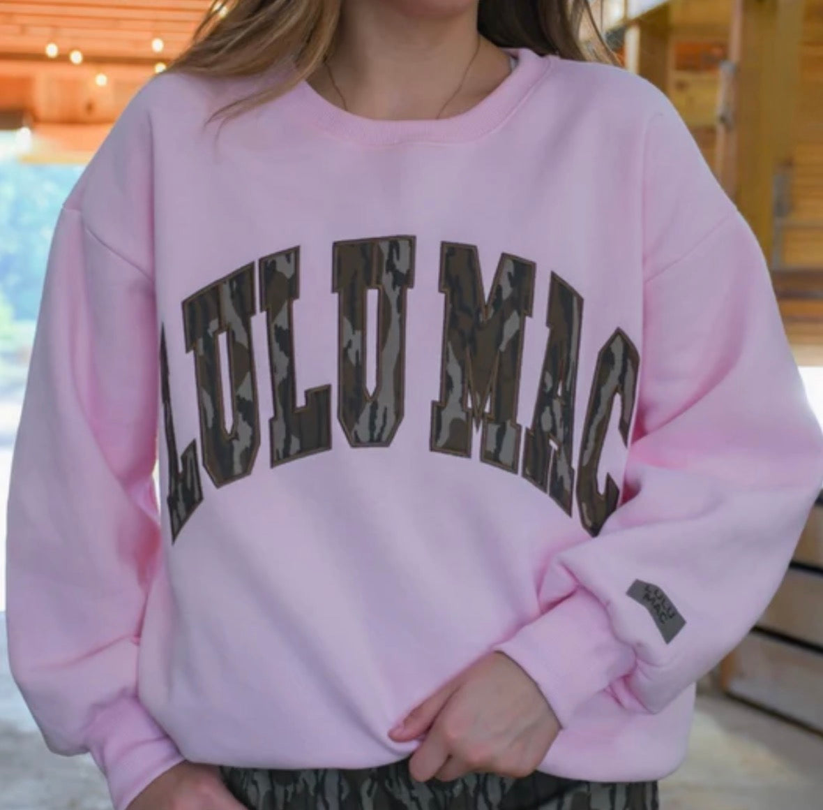 Lulu Mac Bottomland Camo Sweatshirt-Lt Pink