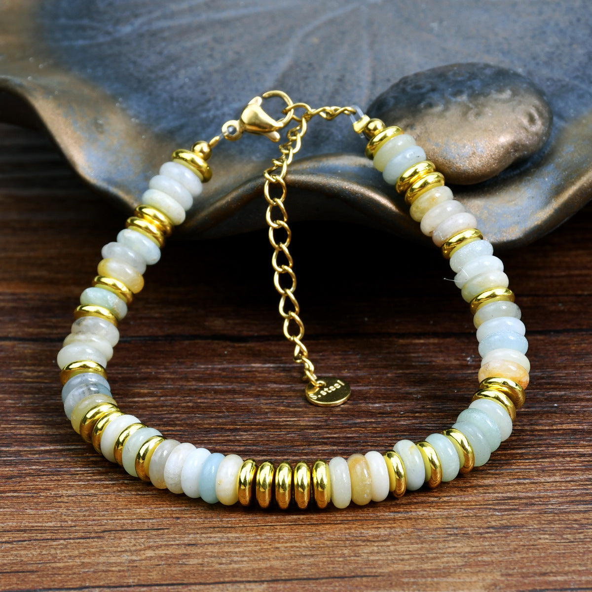 Stone Beaded Gold Accent Bracelet