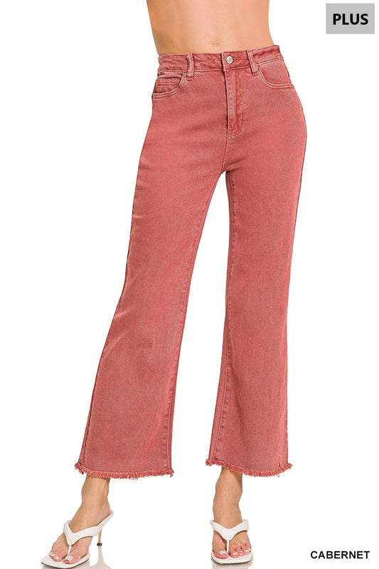 Zenana PLUS Frayed Hem Bootcut Cropped Pants