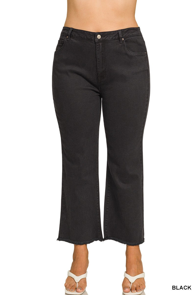Zenana PLUS Frayed Hem Bootcut Cropped Pants