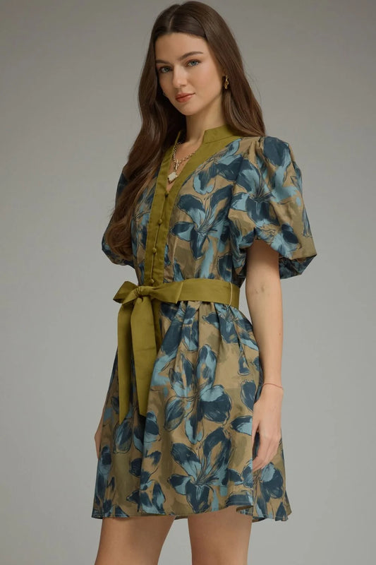 Olive Floral Mini Dress