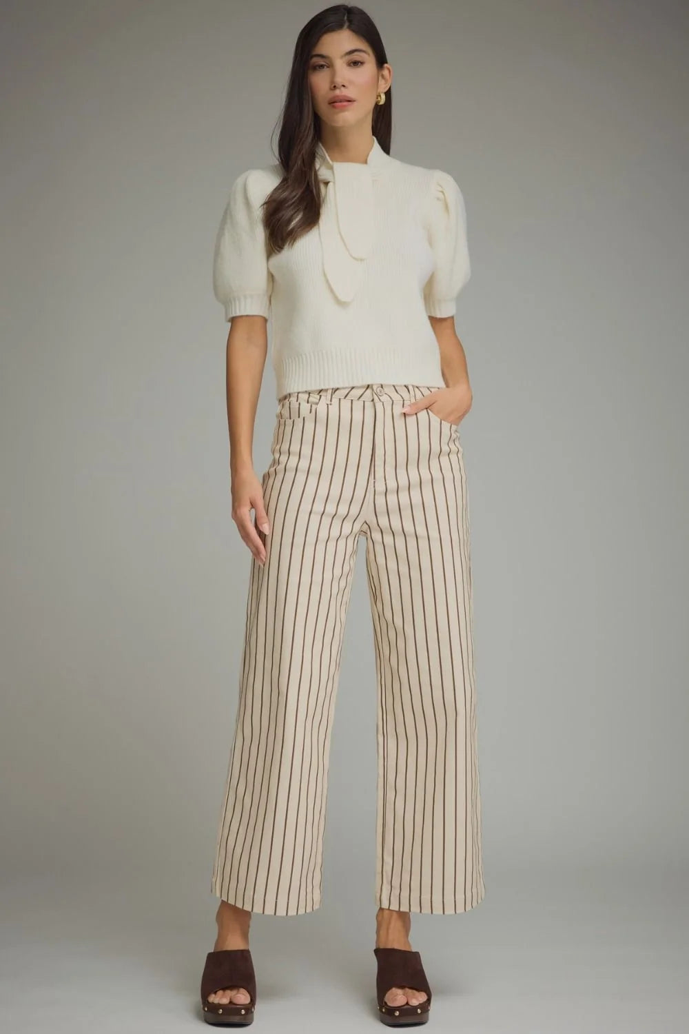 Self Tie Scarf Knit Top- Cream