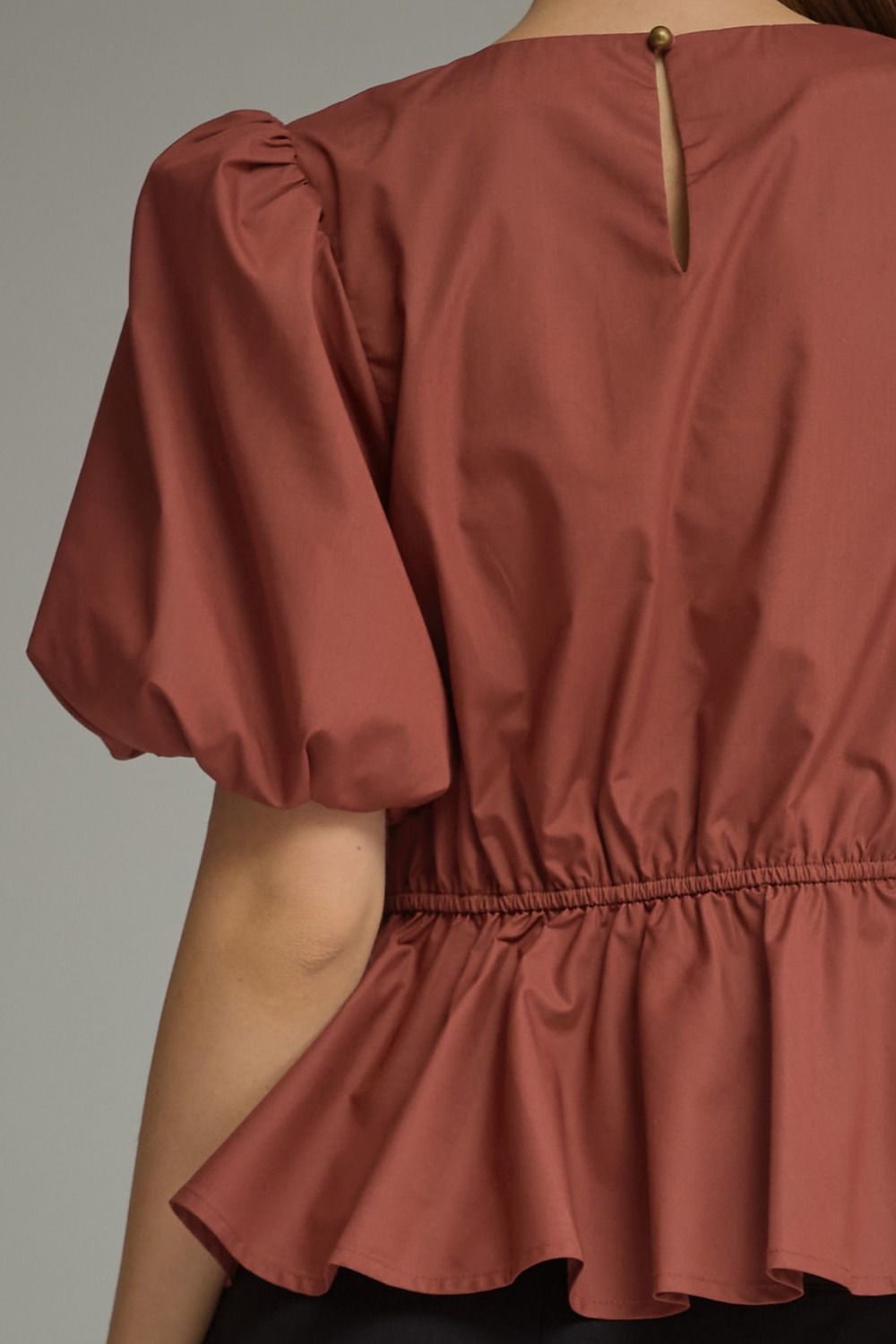 Solid Ruffle Detail Top- Cognac