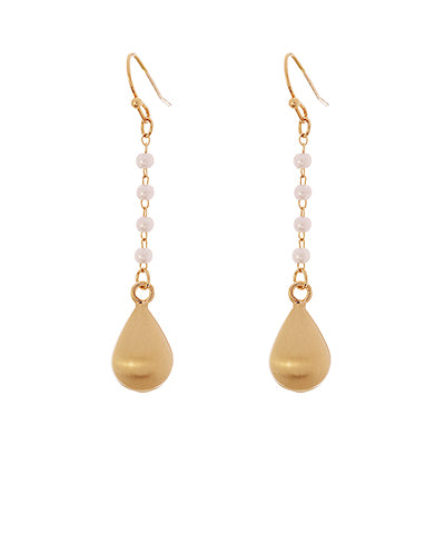 Polished Satin Teardrop & Pearl Earrings