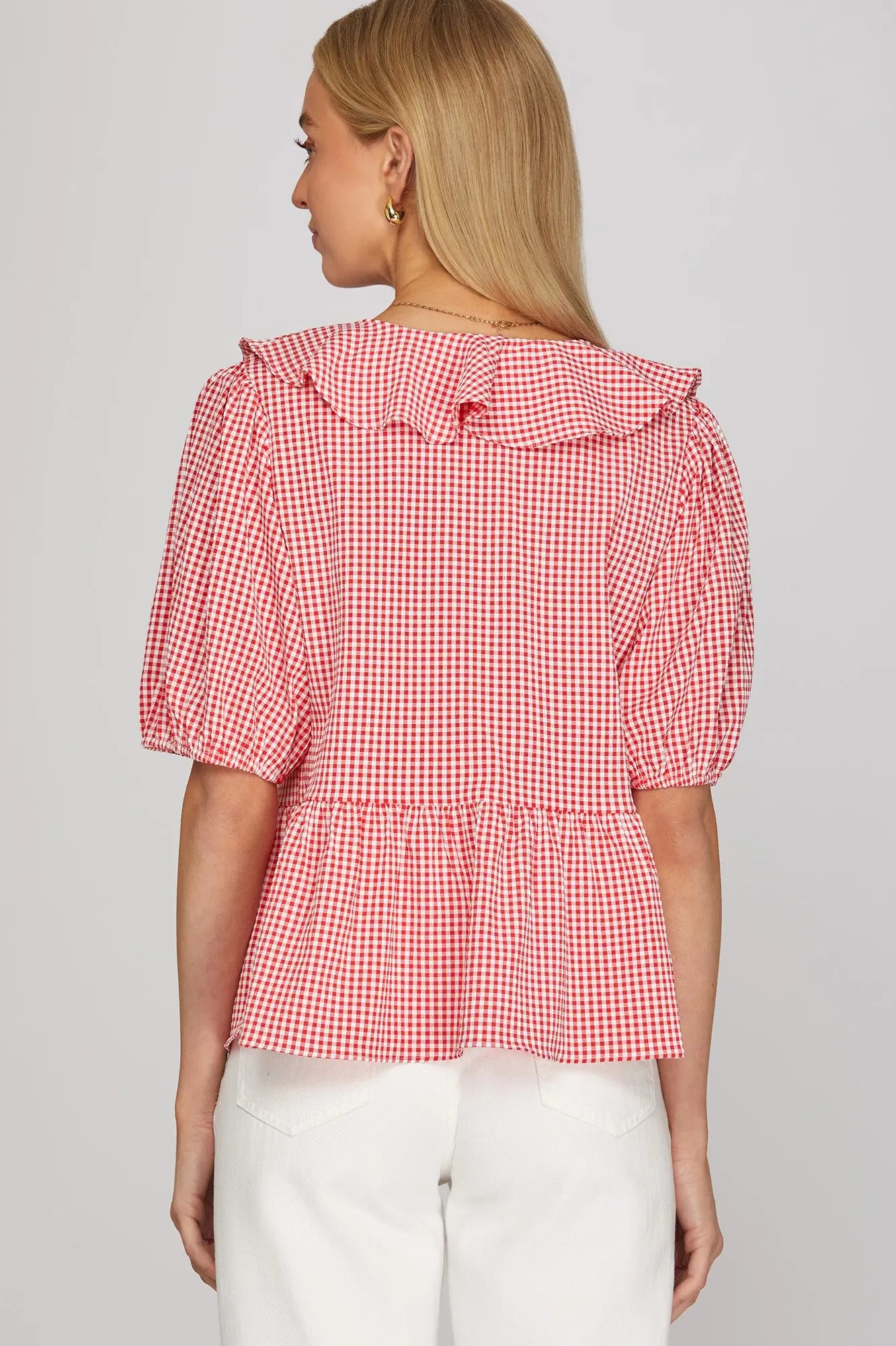 Gingham Check Ruffle Top