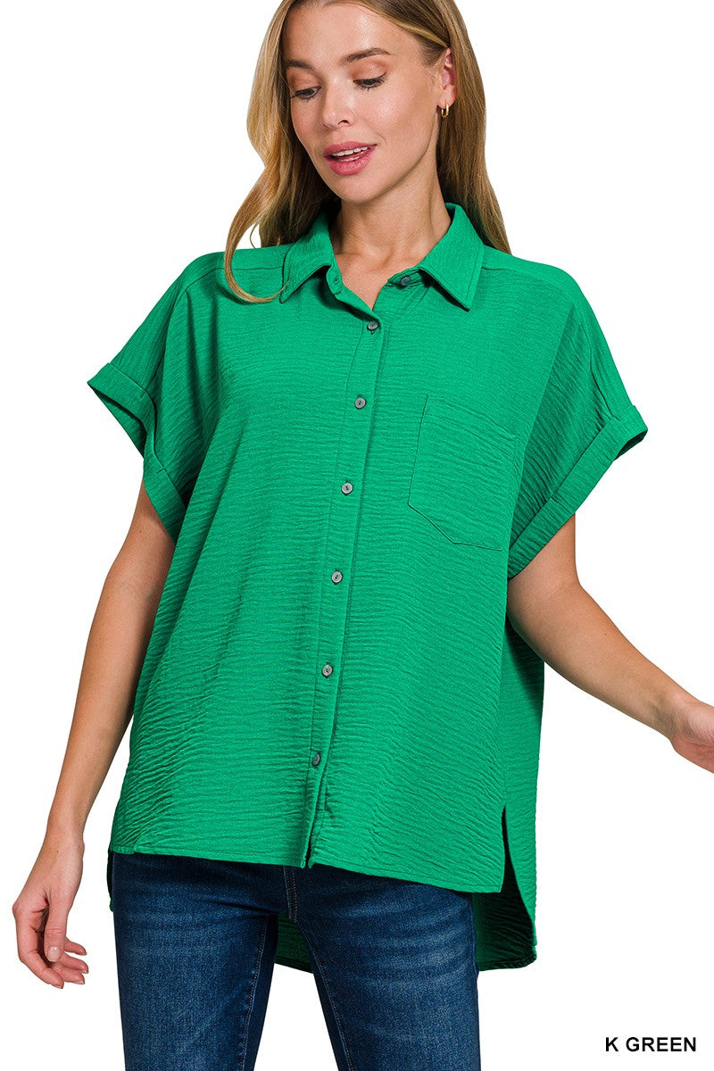 Zenana Woven Airflow Button Down Shirts
