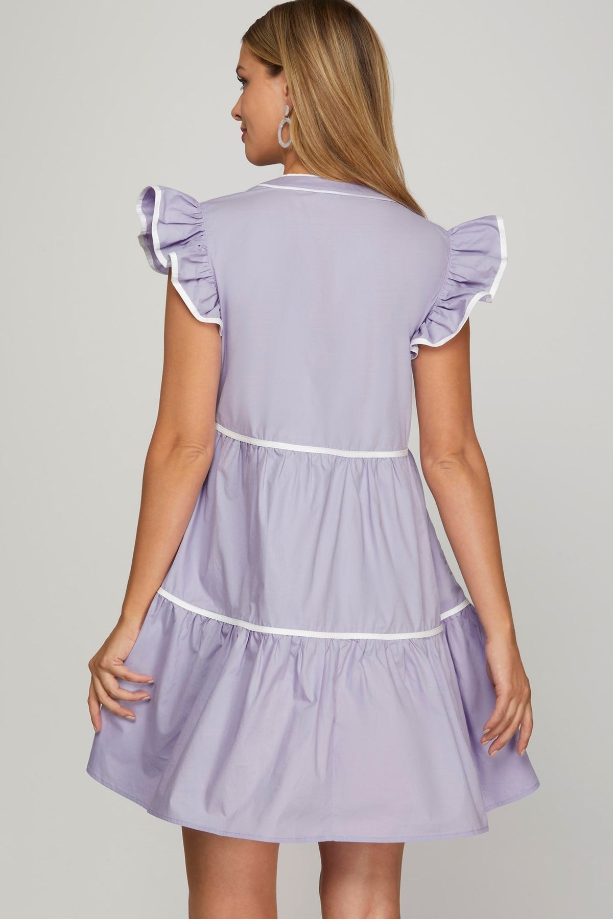 Ruffle Sleeve Piping Detail Dress