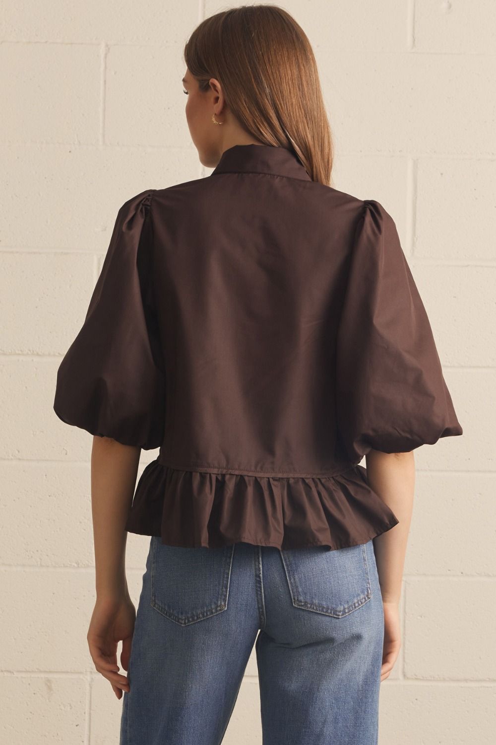 Self Tie Bow Top-Chocolate