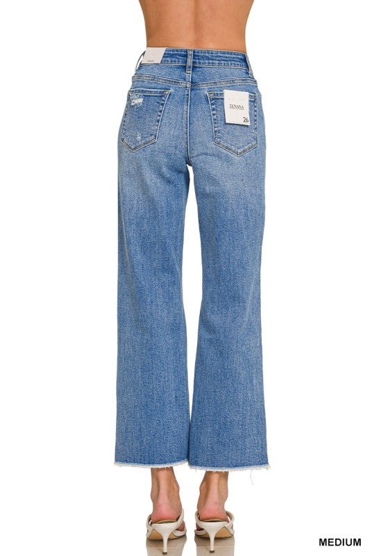 Zenana Straight Leg Medium Wash Denim Pants