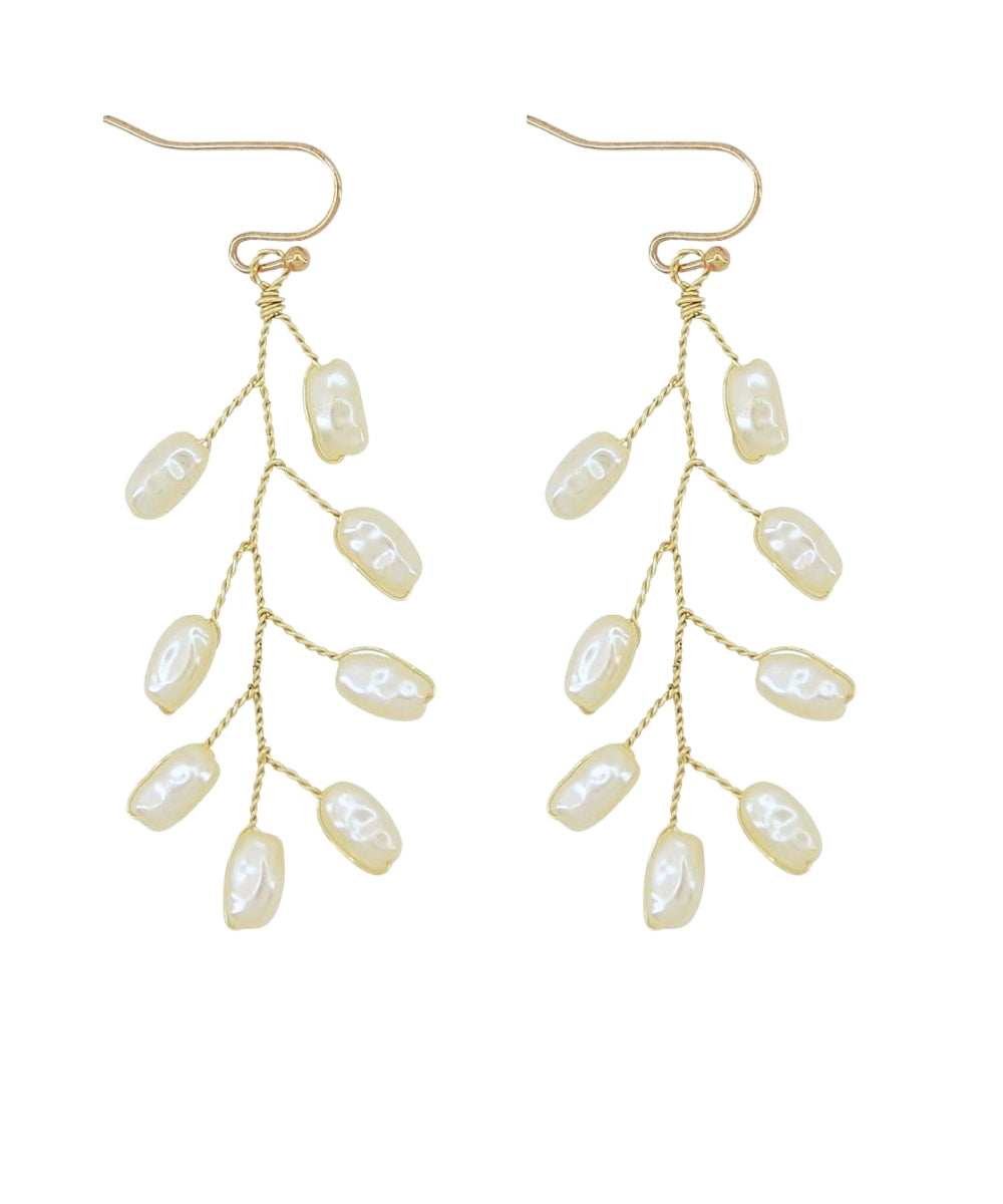 Leaf Style Pearl w/Wire Earrings