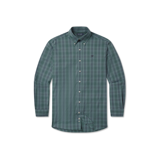 Southern Marsh YOUTH Highlands Lattice Performance Dress Shirt-Dk Green & Sage