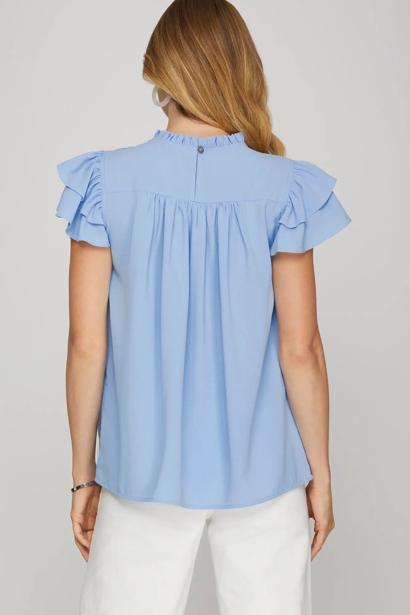 Ruffle Sleeve Pleated Woven Top