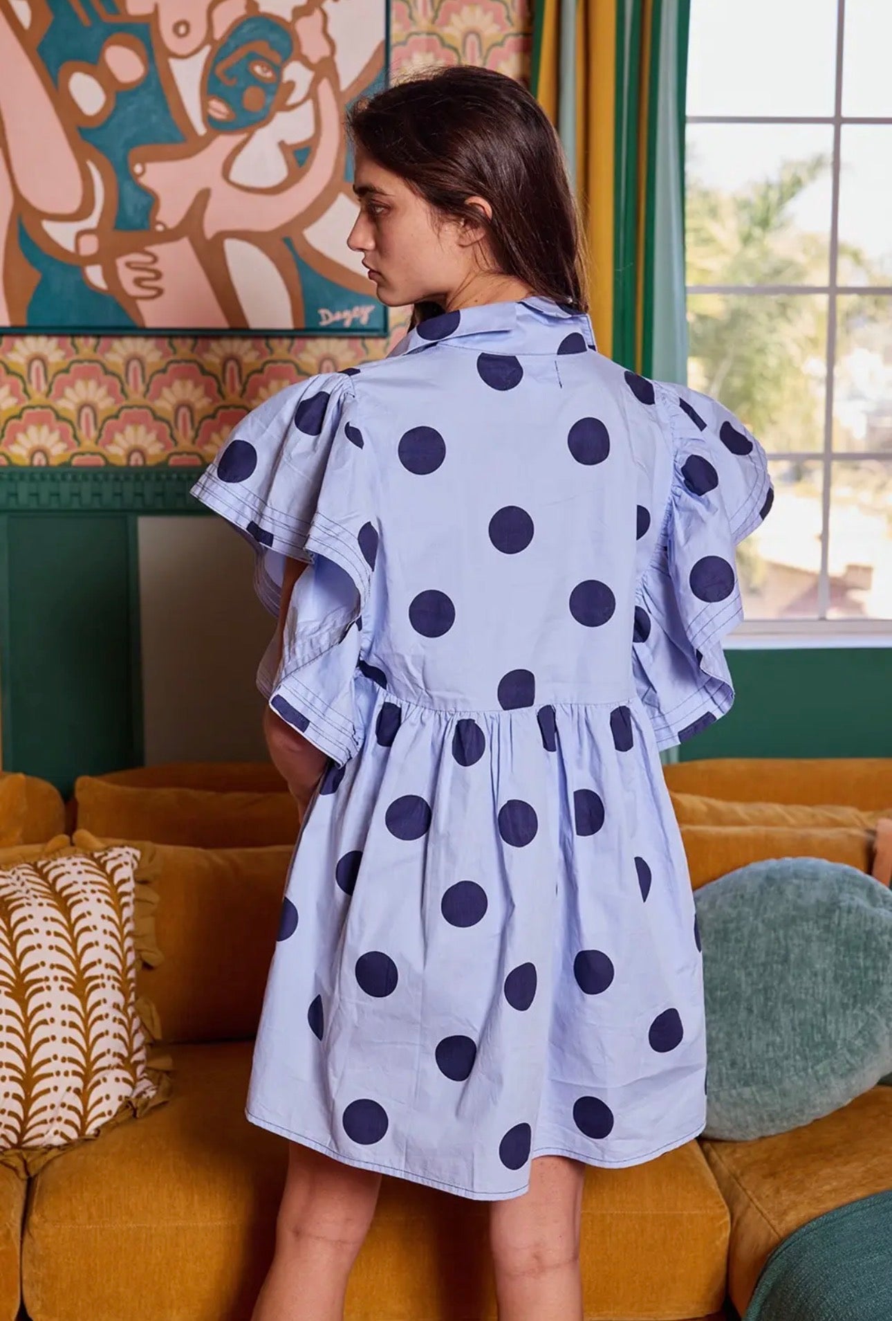Ruffle Sleeve Polka Dot Dress